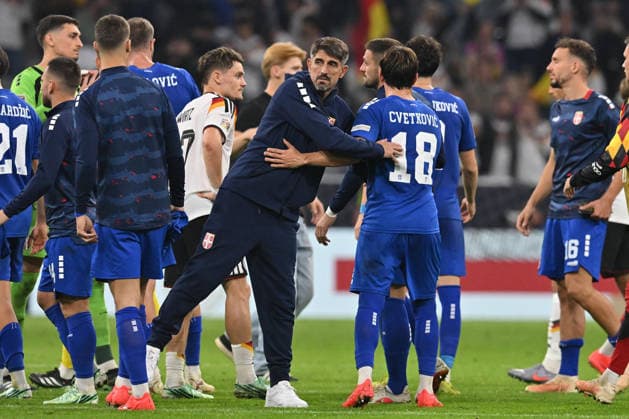 GERMANY vs SERBIA VELJKO PAUNOVIC selektor i trener and MIHAJLO CVETKOVIC football Germany vs Serbia UEFA Nations league match at Allianz arena stadium , Munich 01.10.2026 Foto: FOOTBALL, SERBIA, GERMANY, UEFA NATIONS LEAGUE Munich Allianz arena Germany Copyright: xMarkoxMetlas xMNxPressx