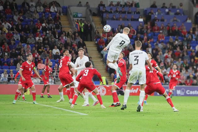 Wales v Norway, UEFA Nations League Erling Haaland of Norway heads goal wards during the UEFA Nations League match between Wales and Norway at Millenium Stadium, Cardiff, UK on 1 October 2026. Cardiff Millenium Stadium Wales UK Editorial use only , Copyright: xAlunxRobertsx PSI-24949-0101