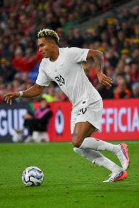 Football - 2026 2027 UEFA Nations League - League A, Group Four: Wales vs. Norway - Cardiff City Stadium - Thursday 1st October 2026 Antonio Nusa NORWAY on the attack colorsport winston bynorth