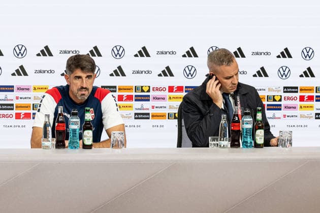 Veljko Paunovic, Head Coach of Serbia, and Milan Vukovic, Press Officer for Serbia, at the post-match press conference for GER, Germany vs. Serbia, soccer, UEFA Nations League, League A group stage, Matchday 3, 2026–2027 season, October 1, 2026 DFL DFB REGULATIONS PROHIBIT ANY USE OF PHOTOGRAPHS AS IMAGE SEQUENCES AND OR QUASI-VIDEO Photo: HMB Media, Heike Feiner Copyright: HMBxMedia HeikexFeiner