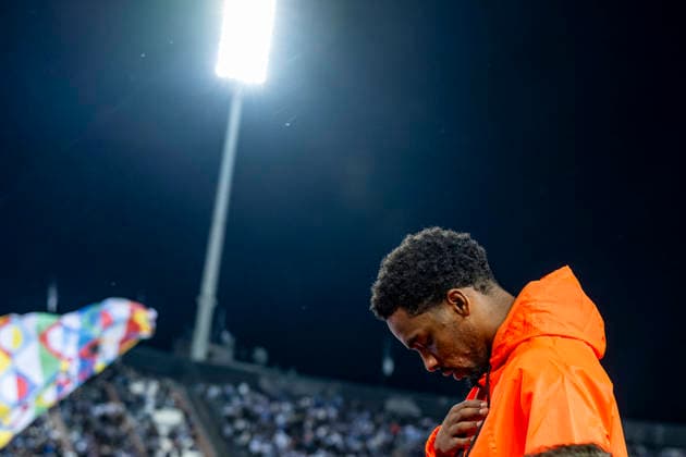 THESSALONIKI: Netherlands defender Jurrien Timber during the UEFA Nations League match between Greece and the Netherlands at Toumba Stadium on October 1, 2026, in Thessaloniki, Greece. Photo by DeFodi Images