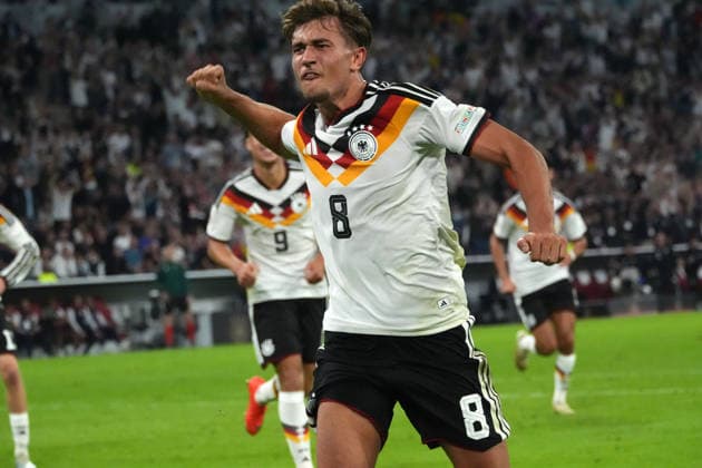 Munich, Nations League, Group B, UEFA Nations League, Germany vs. Serbia, September 30, 2026, Allianz Arena, Munich, Tom Bischof, Germany, GER, Goal celebration, still image, UEFA regulations prohibit any use of photographs as image sequences and or quasi-video. EDITORIAL USE ONLY,