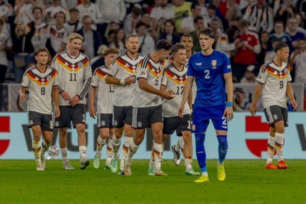 Munich, Germany, October 1, 2026 UEFA Nations League 2026–2027 League Phase Group A2 Match 3 Germany vs. Serbia Pictured in the crowd: Goal scorer Florian Wirtz (GER) celebrates his 2–0 goal with his teammates, DFB and DFL regulations prohibit any use of photographs as image sequences and or quasi-video. Allianz Arena, Bayern Copyright: xFotostandx xSchäferx