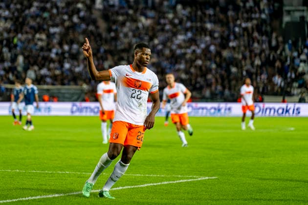 THESSALONIKI: Netherlands defender Denzel Dumfries during the UEFA Nations League match between Greece and the Netherlands at Toumba Stadium on October 1, 2026, in Thessaloniki, Greece. Photo by DeFodi Images