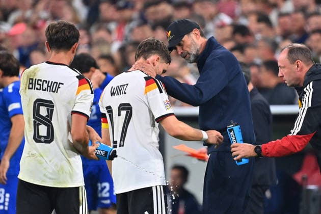 German National Team Coach Juergen KLOPP (GER) with Florian WIRTZ (GER) – UEFA Nations League Group Stage, Group B, Matchday 3: Germany (GER) vs. Serbia (SRB) 2–0 on October 1, 2026, at the Allianz Arena