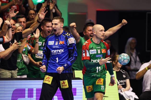 Goalkeeper Dominik Kuzmanovic (SC Magdeburg, 1) and Daniel Pettersson (SC Magdeburg, 11), Handball Bundesliga, 2026–2027 season, SC Magdeburg vs. THW Kiel at the GETEC Arena in Magdeburg; Action, Handball, Germany, September 30, 2026