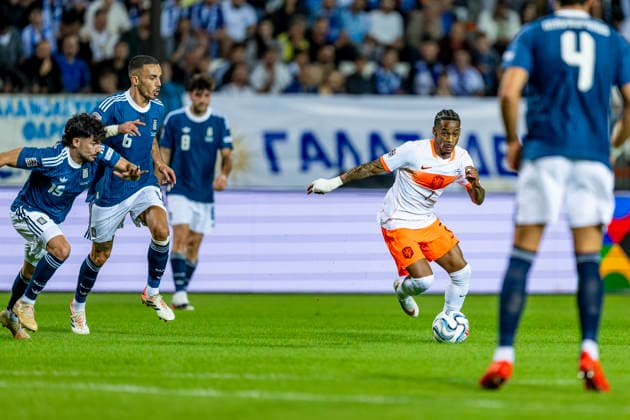 THESSALONIKI: Netherlands forward Crysencio Summerville during the UEFA Nations League match between Greece and the Netherlands at Toumba Stadium on October 1, 2026, in Thessaloniki, Greece. Photo by DeFodi Images