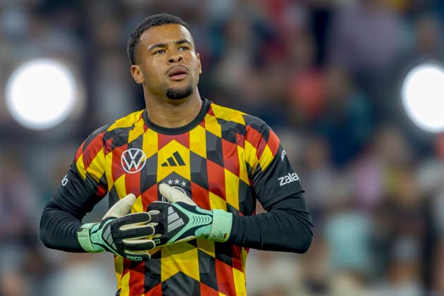 Munich, Germany October 1, 2026 UEFA Nations League 2026–2027 League Phase Group A2 Match 3 Germany vs. Serbia Pictured: Goalkeeper Noah Atubolu (GER) warming up. DFB and DFL regulations prohibit any use of photographs as image sequences and or quasi-video. Allianz Arena, Bayern Copyright: xFotostandx xSchäferx