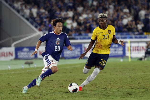 Takefusa Kubo (JPN), Nilson ANGULO (ECU), OCTOBER 1, 2026 Soccer : KIRIN Cup 2026 match between Japan 0-0 (PK 5-4) Ecuador at International Stadium Yokohama, Kanagawa, Japan. Noxthirdxpartyxsales  aflo_352419155 ATSUSHIxTOKUMARUx