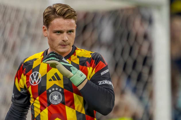 Munich, Germany October 1, 2026 UEFA Nations League 2026–2027 League Phase Group A2 Match 3 Germany vs. Serbia Pictured: Goalkeeper Jonas Urbig (GER) warming up DFB and DFL regulations prohibit any use of photographs as image sequences and or quasi-video Allianz Arena Bayern Copyright: xFotostandx xSchäferx