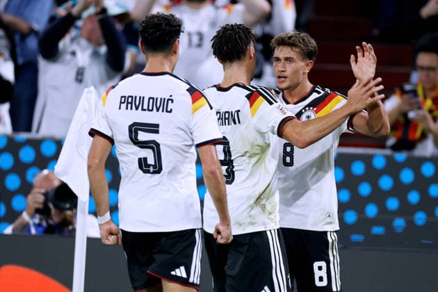 BISHOP Tom Team Germany celebrates after his goal to make it 1–0 in the 2026–2027 UEFA Nations League match between Germany and Serbia (2–0) on January 10, 2026, in Munich. DFL regulations prohibit any use of photographs as images SEQUENCES and or QUASI-VIDEO Copyright: xLacixPerenyix