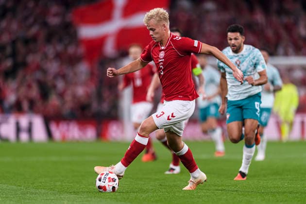 Denmark v Portugal - UEFA Nations League 2026 2027 Copenhagen, Denmark - October 1: Oliver Provstgaard of Denmark drives the ball during the UEFA Nations League 2026 2027 group D match between Denmark and Portugal at Parken Stadium on October 1, 2026 in Copenhagen, Denmark Copenhagen Parken Stadium Denmark Copyright: xLatinxSportxImagesx