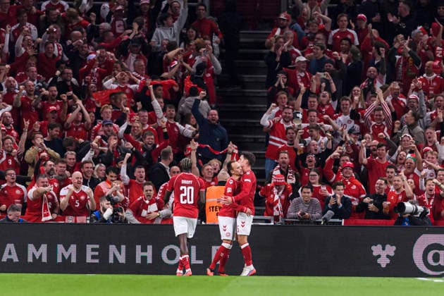 Denmark v Portugal - UEFA Nations League 2026 2027 Copenhagen, Denmark - October 1: Mikkel Damsgaard of Denmark (C) celebrates his goal with teammates during the UEFA Nations League 2026 2027 group D match between Denmark and Portugal at Parken Stadium on October 1, 2026 in Copenhagen, Denmark Copenhagen Parken Stadium Denmark Copyright: xLatinxSportxImagesx