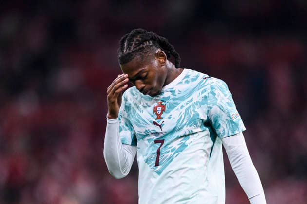 Denmark v Portugal - UEFA Nations League 2026 2027 Copenhagen, Denmark - October 1: Rafael Leao of Portugal reacts wearing the number 7 shirt for the first time following Cristiano Ronaldo s departure from the national team, Nationalteam during the UEFA Nations League 2026 2027 group D match between Denmark and Portugal at Parken Stadium on October 1, 2026 in Copenhagen, Denmark Copenhagen Parken Stadium Denmark Copyright: xLatinxSportxImagesx