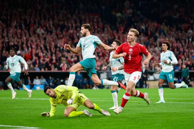 Denmark v Portugal, UEFA Nations League, Copenhagen, Denmark Copenhagen, Denmark. 01st, October 2026. Rasmus Hojlund (9) of Denmark equalises for 2-2 during the UEFA Nations League match between Denmark and Portugal at Parken in Copenhagen. Denmark, Copenhagen, Parken  Copyright: xGonzalesxPhoto DennisxJacobsenx