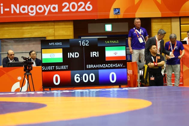 Asian Games 2026 Aichi-Nagoya, Japan Wrestling MFS 65 Kg India™s Sujeet Vs Iran™s Ebrahimzadeshsav Sujeet won by10-0 Aichi, Nagoya Gifu Perfectural Green Stadium Japan Copyright: xSeshadrixSukumarx