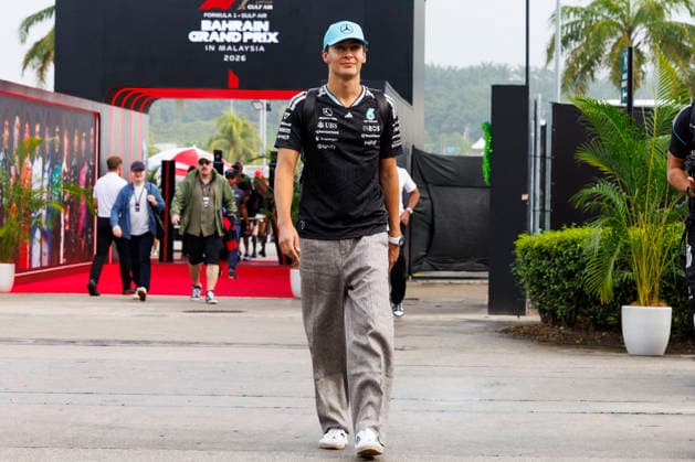 RECORD DATE NOT STATED 2nd October 2026; Sepang IC, Kuala Lumpur, Malaysia; Formula 1, Bahrain Grand Prix, Free Practice Day; George Russell (63) of Great Britain and Mercedes-AMG PETRONAS Formula One Team arriving at the Bahrain Grand Prix StephenxBlackberry