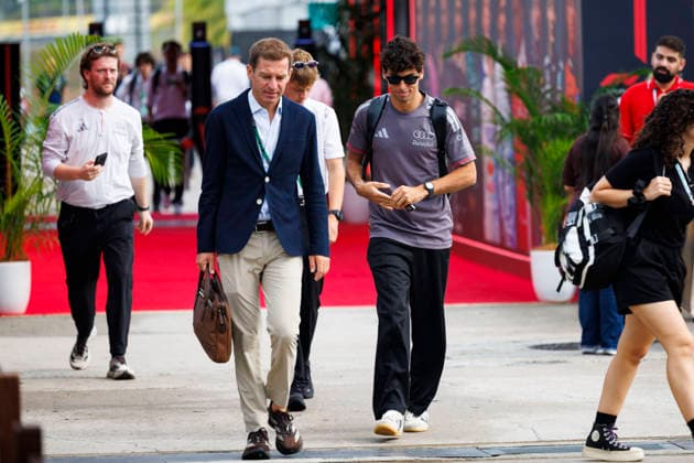 RECORD DATE NOT STATED 2nd October 2026; Sepang IC, Kuala Lumpur, Malaysia; Formula 1, Bahrain Grand Prix, Free Practice Day; Gabriel Bortoleto (5) of Brazil and Audi Revolut F1 Team arriving at the Bahrain Grand Prix StephenxBlackberry
