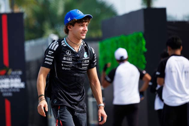 RECORD DATE NOT STATED 2nd October 2026; Sepang IC, Kuala Lumpur, Malaysia; Formula 1, Bahrain Grand Prix, Free Practice Day; Kimi Antonelli (12) of Italy and Mercedes-AMG PETRONAS Formula One Team arriving at the Bahrain Grand Prix StephenxBlackberry