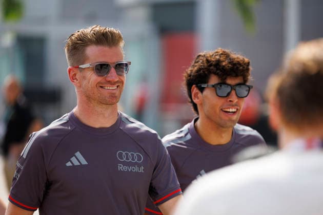 RECORD DATE NOT STATED 2nd October 2026; Sepang IC, Kuala Lumpur, Malaysia; Formula 1, Bahrain Grand Prix, Free Practice Day; Audi Revolut F1 Team driver Nico Hulkenberg of Germany, Audi Revolut F1 Team driver Gabriel Bortoleto of Brazil at the Bahrain Grand Prix StephenxBlackberry