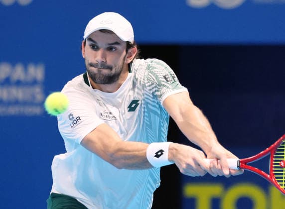 October 1, 2026, Tokyo, Japan - Valentin Vacherot of Monaco returns the ball against Stefanos Tsitsipas of Greece during the second round match of the Japan Open tennis championship at the Ariake Colosseum in Tokyo on Friday, October 2, 2026. (photo by Yoshio Tsunoda AFLO) Noxthirdxpartyxsales  0868395881st YoshioxTsunodax