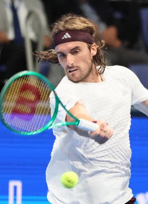 October 1, 2026, Tokyo, Japan - Stefanos Tsitsipas of Greece returns the ball against Valentin Vacherot of Monaco during the second round match of the Japan Open tennis championship at the Ariake Colosseum in Tokyo on Friday, October 2, 2026. (photo by Yoshio Tsunoda AFLO) Noxthirdxpartyxsales  0868395908st YoshioxTsunodax