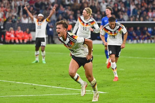 Tom BISCHOF (GER) celebrates after scoring the 1-0 goal; celebration, joy, excitement, action; UEFA Nations League group stage, Group B, Matchday 3: Germany (GER) vs. Serbia (SRB) 2-0 on October 1, 2026; ALLIANZ ARENA