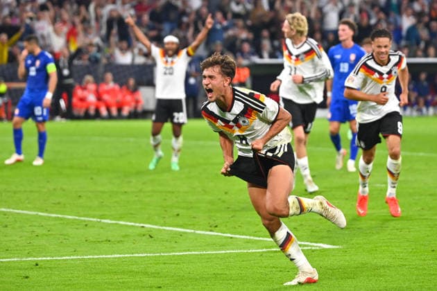 Tom BISCHOF (GER) celebrates after scoring the 1-0 goal; celebration, joy, excitement; action from the UEFA Nations League group stage, Group B, Matchday 3: Germany (GER) vs. Serbia (SRB) 2-0 on October 1, 2026, at the Allianz Arena