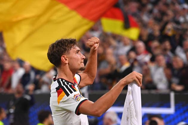 Tom BISCHOF (GER) celebrating a goal to make it 1–0: celebration, joy, excitement, action, single frame, cropped shot, half-length shot, soccer Nations League group stage, Group B, Matchday 3: Germany (GER) vs. Serbia (SRB) 2–0 on October 1, 2026, Allianz Arena