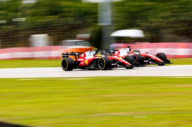 RECORD DATE NOT STATED 2nd October 2026; Sepang IC, Kuala Lumpur, Malaysia; Formula 1, Bahrain Grand Prix, Free Practice Day; Scuderia Ferrari HP driver Lewis Hamilton of Great Britain, Scuderia Ferrari HP driver Charles Leclerc of Monaco during free practice 1 at the Bahrain Grand Prix StephenxBlackberry