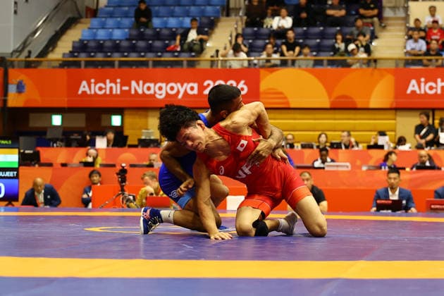 Asian Games 2026 Aichi-Nagoya, Japan Wrestling MFS 65 Kg Semifinals India™s Sujeet Vs Japan™s Olympic Gold Medalist KIYOOKA Katora Sujeet won by 3-3 and entered finals. VPOI 3-1 with points - with Point (s) scored by the opponent. Aichi, Nagoya Japan Copyright: xSeshadrixSukumarx