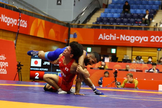 Asian Games 2026 Aichi-Nagoya, Japan Wrestling MFS 65 Kg Semifinals India™s Sujeet Vs Japan™s Olympic Gold Medalist KIYOOKA Katora Sujeet won by 3-3 and entered finals. VPOI 3-1 with points - with Point (s) scored by the opponent. Aichi, Nagoya Japan Copyright: xSeshadrixSukumarx