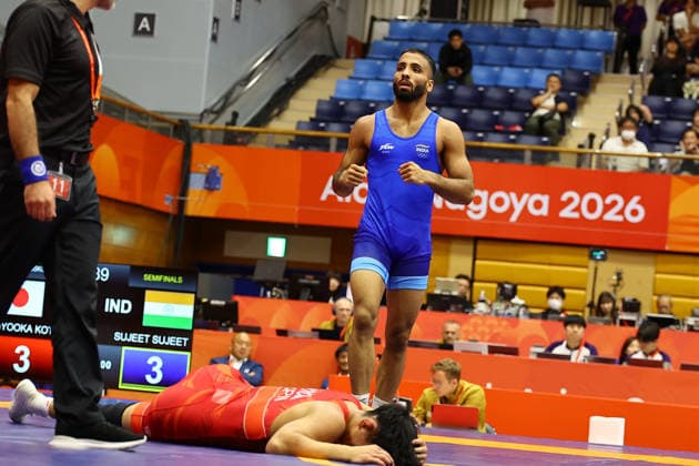 Asian Games 2026 Aichi-Nagoya, Japan Wrestling MFS 65 Kg Semifinals India™s Sujeet Vs Japan™s Olympic Gold Medalist KIYOOKA Katora Sujeet won by 3-3 and entered finals. VPOI 3-1 with points - with Point (s) scored by the opponent. Aichi, Nagoya Japan Copyright: xSeshadrixSukumarx