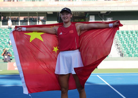 (261002) -- NAGOYA, Oct. 2, 2026 -- Wang Xiyu celebrates after winning the women s singles Gold Medal Match of tennis between Wang Xiyu of China and Zhang Shuai of China at the 20th Asian Games Aichi-Nagoya 2026 in Nagoya, Japan, Oct. 2, 2026. ) (SP)JAPAN-NAGOYA-ASIAN GAMES-TENNIS-WOMEN S SINGLES-GOLD MEDAL MATCH LixBo 