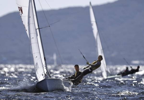 Aichi-Nagoya Asian Games: Sailing Japanese sailors Yurie Seki (R) and Tetsuya Isozaki compete en route to winning the Aichi-Nagoya Asian Games mixed dinghy gold off Kaiyoh Yacht Harbor in Gamagori in Aichi Prefecture, central Japan, on Oct. 2, 2026.  A14AA0005629731P