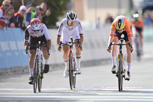 UEC 2026 Road European Championships Ljubljana 02 10 2026 SENCUR, SLOVENIA - OCTOBER 02 : Winter Mara (SUI) wins the sprint, second place for Vinke Nienke (NED), third place for Chladonova Viktoria (SVK) during the Women U23 cycling road race at the 2026 UEC Road European Championships. An UCI Continental Championships cycling race of 88,4 km with start and finsih in Sencur on October 2, 2026 in Sencur, Slovenia, 02 10 2026 Sencur Slovenia  Copyright: xJanxDexMeuleneirx