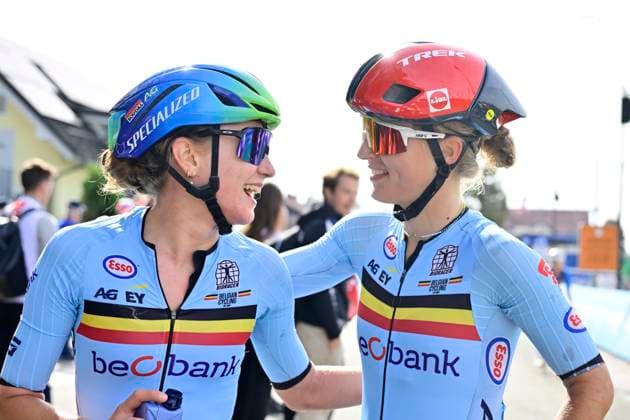 UEC 2026 Road European Championships Ljubljana 02 10 2026 SENCUR, SLOVENIA - OCTOBER 02 : Moerman Tess (BEL) and Moors Fleur (BEL) during the Women U23 cycling road race at the 2026 UEC Road European Championships. An UCI Continental Championships cycling race of 88,4 km with start and finsih in Sencur on October 2, 2026 in Sencur, Slovenia, 02 10 2026 Sencur Slovenia Copyright: xJanxDexMeuleneirx