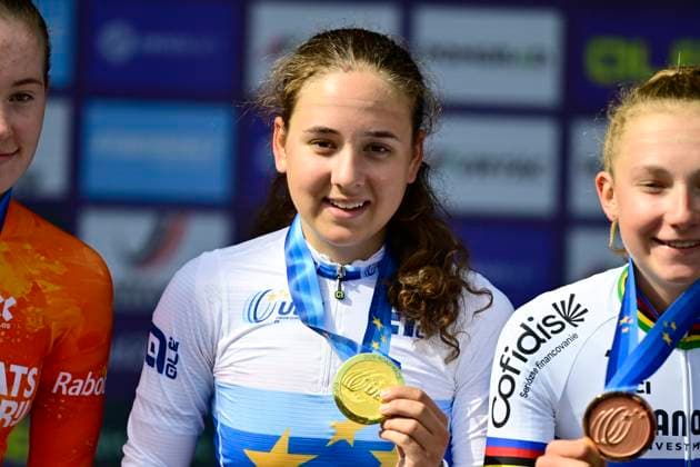 UEC 2026 Road European Championships Ljubljana 02 10 2026 SENCUR, SLOVENIA - OCTOBER 02 : Vinke Nienke (NED), Winter Mara (SUI) and Chladonova Viktoria (SVK) pictured during the podium ceremony of the Women U23 cycling road race at the 2026 UEC Road European Championships. An UCI Continental Championships cycling race of 88,4 km with start and finsih in Sencur on October 2, 2026 in Sencur, Slovenia, 02 10 2026 Sencur Slovenia  Copyright: xJanxDexMeuleneirx