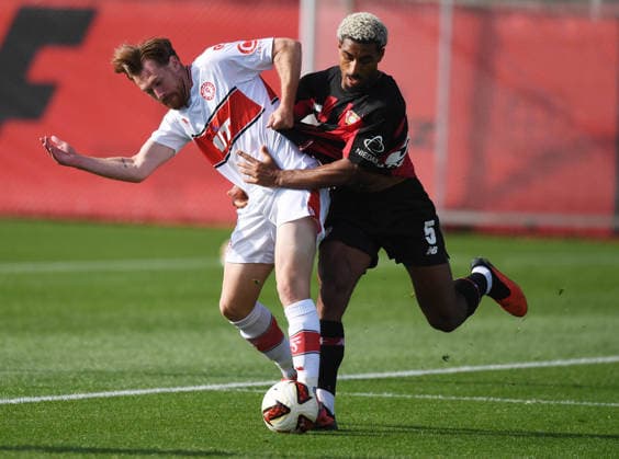 October 2, 2026, xophax, Soccer, Bundesliga 1, Bayer 04 Leverkusen vs. Fortuna Köln (friendly match); Loic Bade, Bayer 04 (right), and Jannik Mause, SC Fortuna Köln (left); Leverkusen
