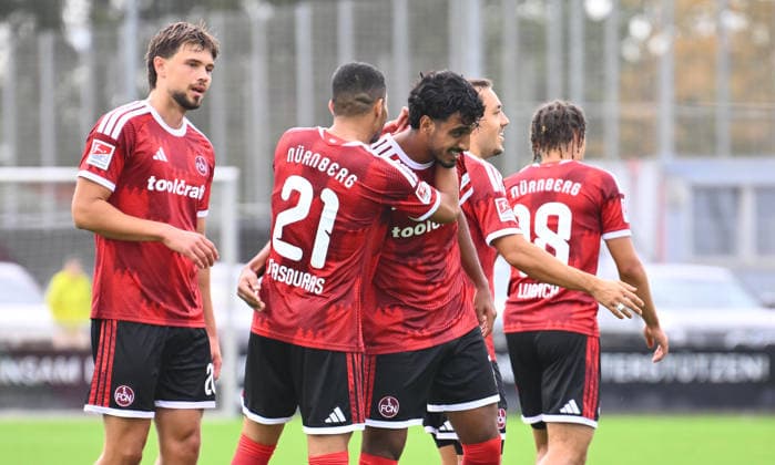 October 2, 2026 Soccer Season 2026–2027 Exhibition Match Friendly Match Preseason Match 1. FC Nürnberg Nuremberg FCN Club FC Ingolstadt FCI Schanzer Sports Photo Zink xwoxzix Goal Celebration Cheering Joy After a Goal Goal Tshot for the 2–0 lead by Rayan Ghrieb 7, 1 FC Nuremberg FCN