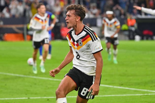 Tom BISCHOF (GER) celebrating after scoring the 1-0 goal; celebration, joy, excitement, action, single frame, cropped close-up, half-body shot, half-body cutout, full-body shot, full-body image; UEFA Nations League group stage, Group B, Matchday 3: Germany (GER) vs. Serbia (SRB) 2–0 on October 1, 2026, Allianz Arena