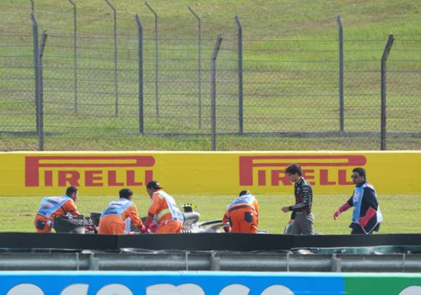 October 2, 2026, Sepang International Circuit, Kuala Lumpur, 2026 Formula 1 Gulf Air Bahrain Grand Prix: Gabriel Bortoleto (BRA) of the Audi Revolut F1 Team retires due to a mechanical failure and is forced to end his practice session. Photo by Hasan Bratic, DeFodi Images