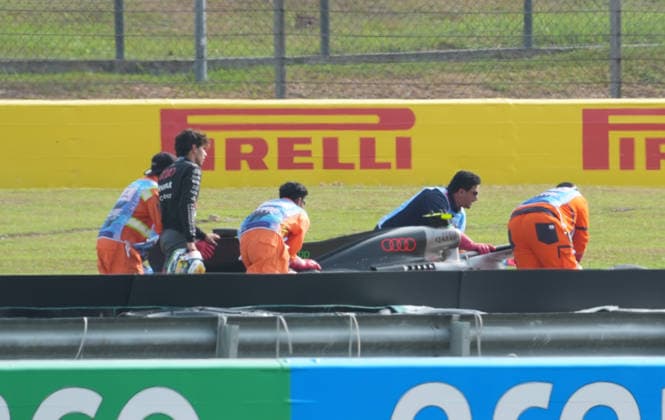 October 2, 2026, Sepang International Circuit, Kuala Lumpur, 2026 Formula 1 Gulf Air Bahrain Grand Prix: Gabriel Bortoleto (BRA) of the Audi Revolut F1 Team retires due to a mechanical failure and is forced to end his practice session. Photo by Hasan Bratic, DeFodi Images