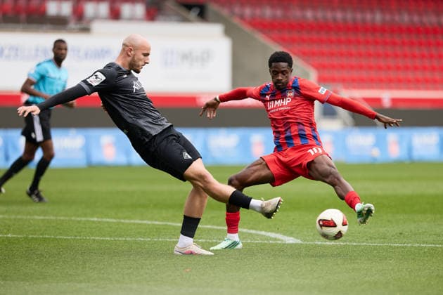Head-to-head matchup between Leo Eberle (FC Wuerzburger Kickers, 05) and Christian Conteh (1 FC Heidenheim, 10 GER), 1 FC Heidenheim 1846 e.V. vs. FC Würzburg Kickers, Soccer, Men’s Friendly Matches, 2026–2027 Season, October 2, 2026, GER, 1 FC Heidenheim 1846 e.V. vs. FC Würzburg Kickers, soccer, men’s friendly matches, 2026–2027 season, October 2, 2026, Heidenheim an der Brenz Copyright: xEibner-Pressefoto GeraldxOelze-dexStoppanyx EP_ODS