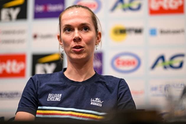 Belgian Sandrine Tas is pictured during a press conference, PK, Pressekonferenz ahead of the cycling European Championships, in Ljubljana, Slovenia, Friday 2 October 2026. The UEC road championships are taking place from 03 to 07 October. DAVIDxPINTENS  x188532855x
