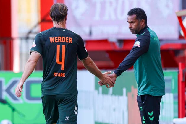Niklas Stark of Werder Bremen and coach Daniel Thioune of Werder Bremen look disappointed during the friendly match between FC Twente Enschede and Werder Bremen at De Grolsch Veste on October 2, 2026, in Enschede, Netherlands Photo by Marco Steinbrenner, DeFodi Images Niklas Stark of Werder Bremen and coach Daniel Thioune of Werder Bremen look dejected during the friendly match between FC Twente Enschede and Werder Bremen at De Grolsch Veste on October 2, 2026, in Enschede, Netherlands. Photo by Marco Steinbrenner, DeFodi Images. Photo by Marco Steinbrenner, DeFodi Images.