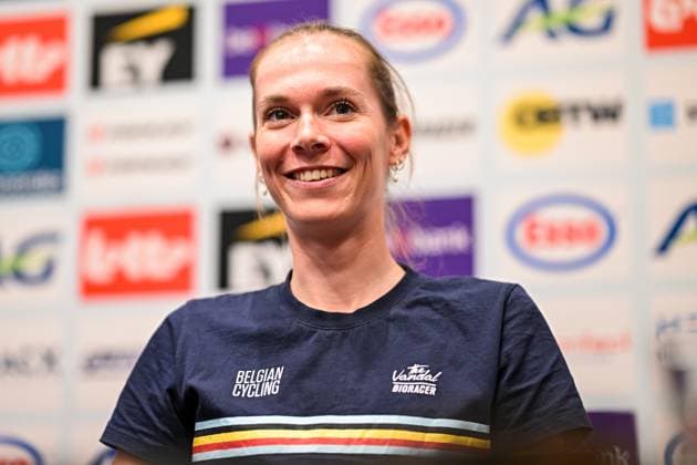 Belgian Sandrine Tas is pictured during a press conference, PK, Pressekonferenz ahead of the cycling European Championships, in Ljubljana, Slovenia, Friday 2 October 2026. The UEC road championships are taking place from 03 to 07 October. DAVIDxPINTENS  x188533150x