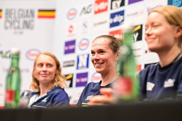 Belgian Sandrine Tas is pictured during a press conference, PK, Pressekonferenz ahead of the cycling European Championships, in Ljubljana, Slovenia, Friday 2 October 2026. The UEC road championships are taking place from 03 to 07 October. DAVIDxPINTENS  x188533171x