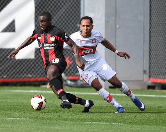 October 2, 2026, xophax, Soccer, Bundesliga 1, Bayer 04 Leverkusen vs. Fortuna Cologne (friendly match); Moussa Diaby (Bayer 04, left) and Robin Afamefuna (SC Fortuna Cologne, right); Leverkusen