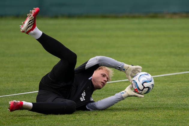 The Czech national soccer team training session during the media program prior to the UEFA Nations League match against Spain, in Prague, Czech Republic, October 2, 2026. Czech goalie Lukas Hornicek in action. (CTKxPhoto MichalxKamaryt) CTKPhotoP2026100205094  CTKPhotoP2026100205094